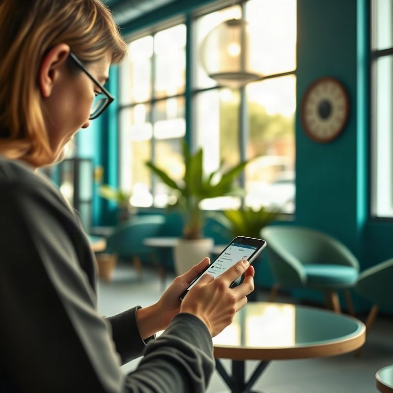 Pessoa usando smartphone para agendar atendimento em ambiente teal-moderno em Recife