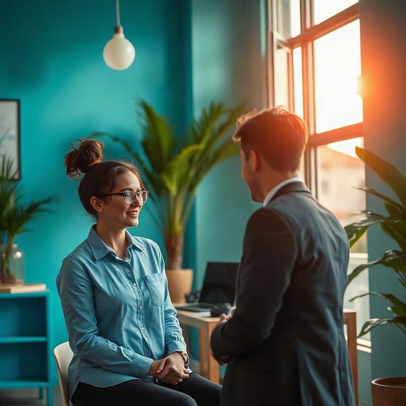 Consulta entre profissional e cliente em escritório teal-moderno em Recife