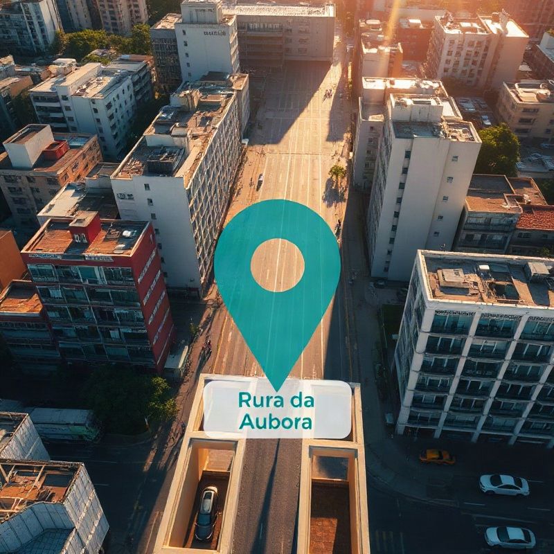 Vista aérea da Rua da Aurora em Recife com indicação da localização da Vividborbit